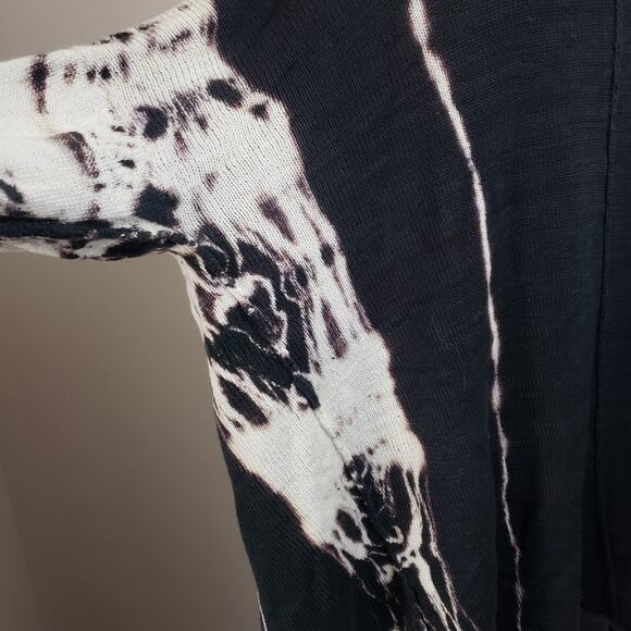 Krista Larson Black & White Hand Dyes Open Cardigan Loose Knit. OS. Asymmetrical - Picture 9 of 16
